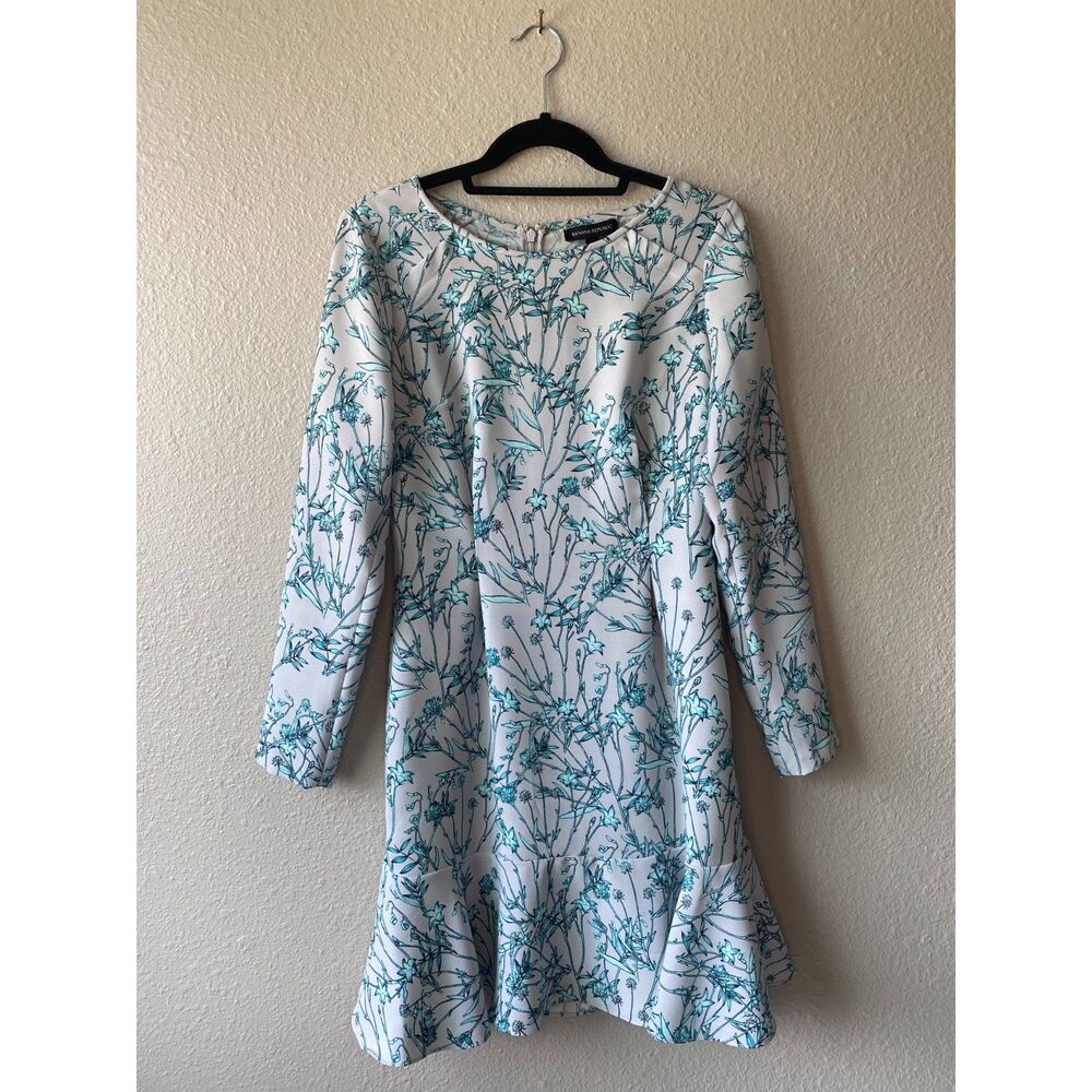 Banana Republic Floral Long Sleeve Drop Waist Dress Gray Turquoise - Picture 2 of 9